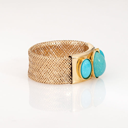 Bague 46 Bague en or jaune 14 carats avec bande flexible turquoise et maille fine, tailles 6,5 à 10 58 Facettes G13916
