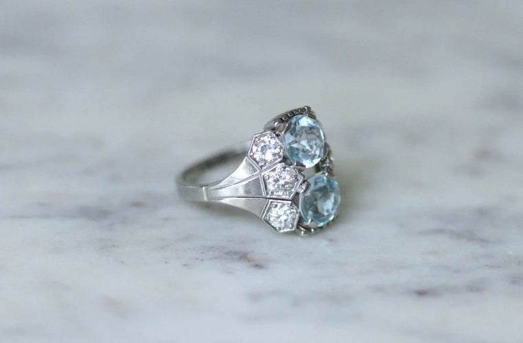 Bague Bague dôme Art Deco aigue-marine et diamant 58 Facettes