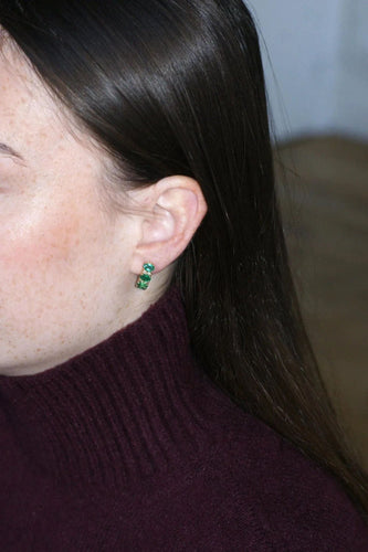 Boucles d'oreilles Demi créoles or jaune émeraudes diamants 58 Facettes