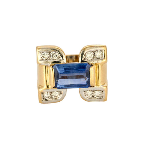 Bague 52 Bague tank or jaune, saphir et diamants 58 Facettes MON0984