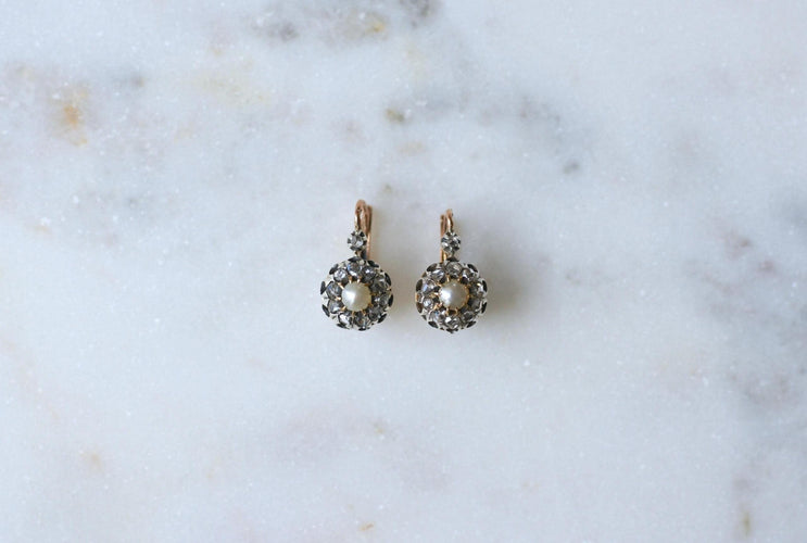 Boucles d'oreilles Dormeuses Anciennes Perles Fines et Diamants 58 Facettes
