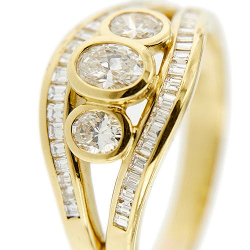 Bague Bague trilogie en or jaune sertie de diamants de 1,17 ct 58 Facettes 33607