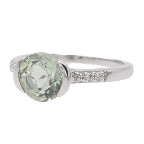 White gold ring Prasiolite, Diamond 