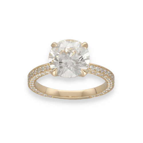 Bague 53 Solitaire en or jaune 18K avec diamant central 3,04 ct K-VS2 HRD et pavage 1,75 ct - Taille 53 58 Facettes FB10500