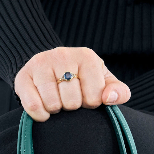 Bague 52,5 Bague or jaune, saphir et diamants 58 Facettes COL2959