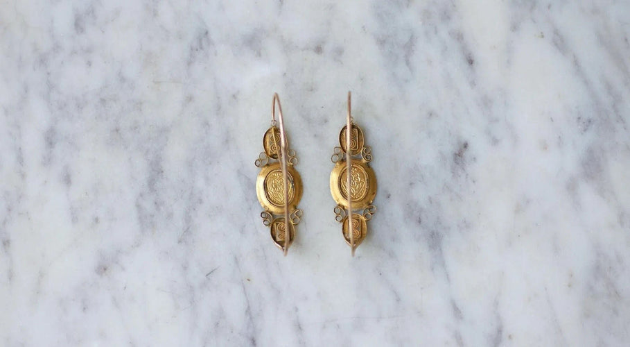 Boucles d'oreilles Boucles d'oreilles poissardes coeur et fleur émail sur or rose et jaune 58 Facettes