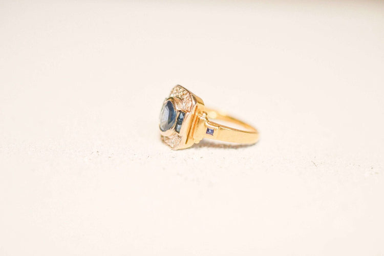 Bague 52 Bague Art Déco Octogonale Saphirs Diamants 58 Facettes 3657