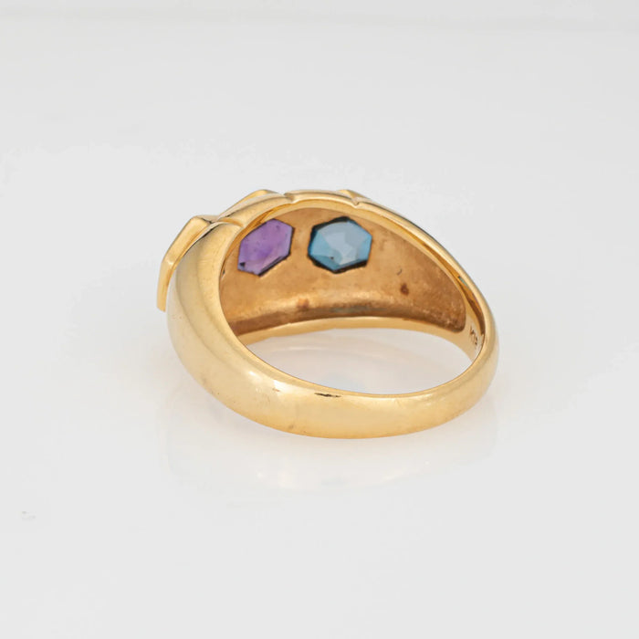 Amethyst-Blautopas-Band im Vintage-Gelbgold