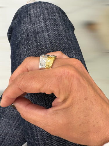 Bague 55 Bague Faraone en or jaune et blanc avec diamants taille émeraude 58 Facettes