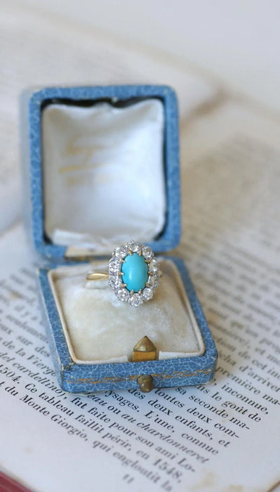 Bague Marguerite turquoise et diamants 58 Facettes