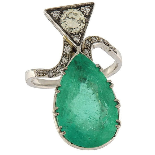 Bague 58 Bague en or blanc avec béryl de variété émeraude de 10,61 ct et diamants 58 Facettes G3805