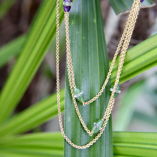 Collier Chaîne de station victorienne en or 14 carats, améthyste, néphrite, jade et cristal de roche 58 Facettes A2001N