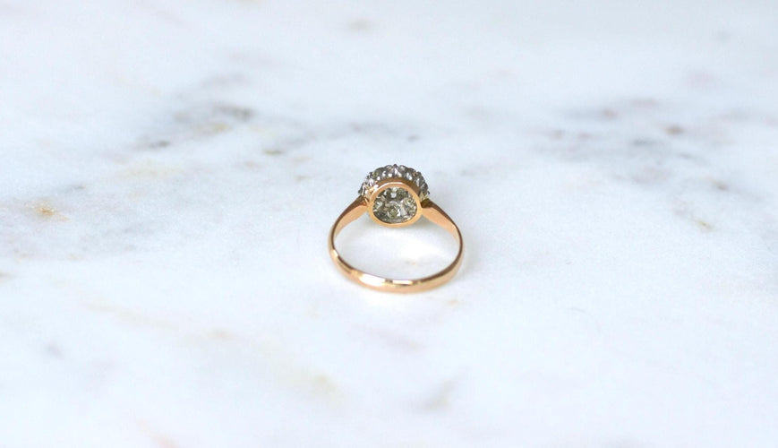 Bague 54 Bague Marguerite Ancienne Or rose, Platine, Diamants 58 Facettes