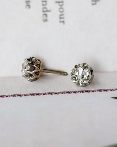 Boucles d'oreilles Paire de Puces d'Oreilles Anciennes Or blanc Diamants 58 Facettes A11533