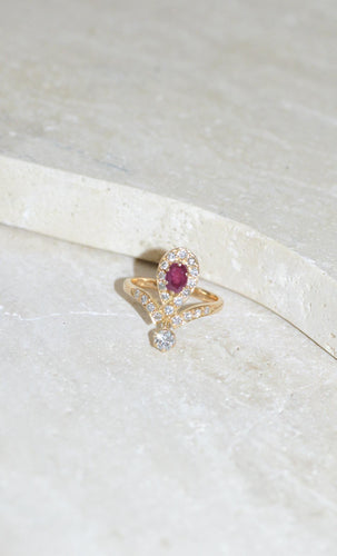 Bague 53 Bague Duchesse Diamants et Rubis sur Or Jaune 58 Facettes