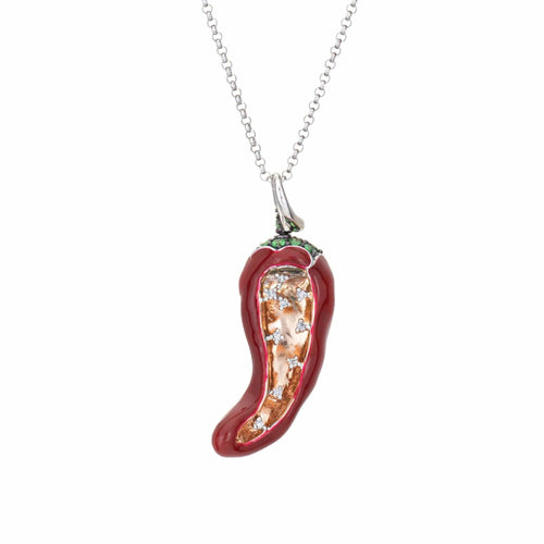 Collier Collier Red Hot Chili Pepper diamant tsavorite grenat émail or blanc 58 Facettes G13207