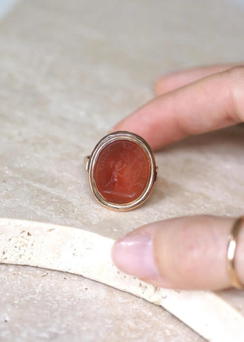 Bague 63.5 Bague Ancienne Intaille  or rose cornaline 58 Facettes