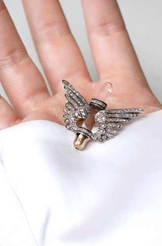 Broche Broche Ancienne Ailes Diamants et Cristal de Roche 58 Facettes