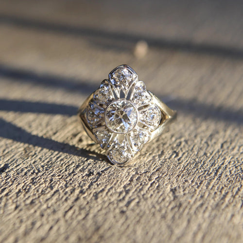 Bague Bague en or blanc 14 carats avec diamants taille ancienne européenne et taille ancienne mine 58 Facettes A1002Z