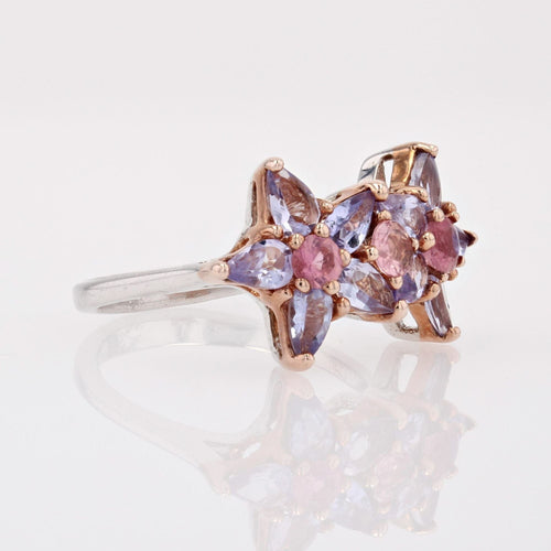 Bague 56 Bague fleurs tanzanites et saphirs roses 58 Facettes 24-055