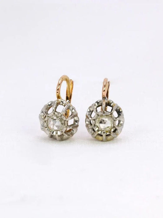 Boucles d'oreilles Boucles d'oreilles dormeuses anciennes diamants taille rose 58 Facettes J448