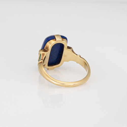 Bague Bague Art déco vintage en lapis-lazuli émaillé, or jaune 14 carats, taille 6,25, bijoux fins 58 Facettes G14043