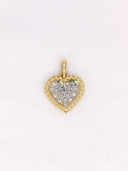 Gold heart pendant platinum diamonds