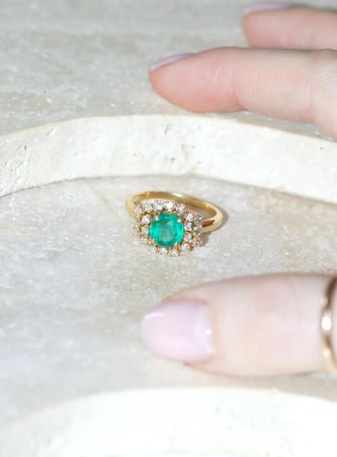 Bague 56 Bague Or Jaune Emeraude 1,52 Ct et Diamants 58 Facettes