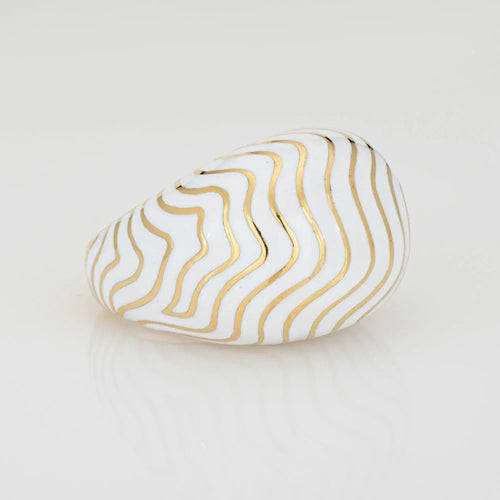 Bague 52 Vintage David Webb Ring White Enamel Bombe Dome 58 Facettes G13644