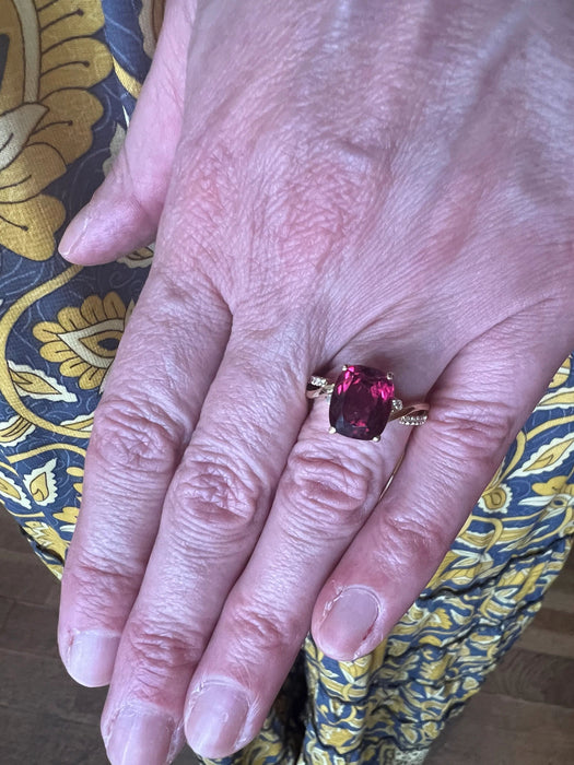 Bague 54 Bague Rubellite 4.16 Carats diamants or jaune 58 Facettes B360