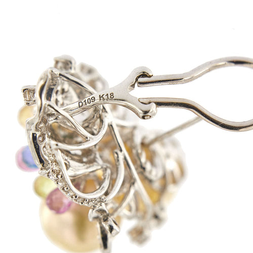 Boucles d'oreilles Boucles d'oreilles perles pierres de couleur et diamants 58 Facettes 30438