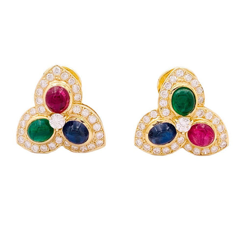 Boucles d'oreilles Boucles d'oreille "Tutti Frutti" or jaune, diamants, pierres de couleurs. 58 Facettes 34075