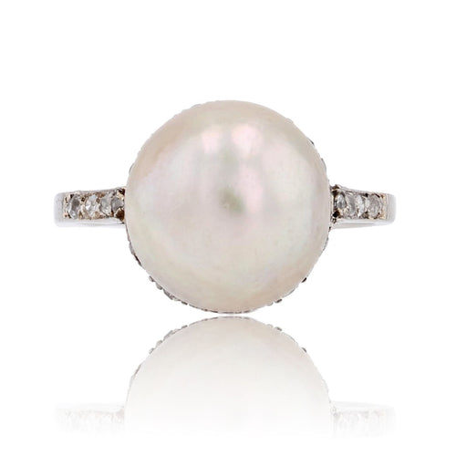 Bague 52 Bague perle Mabé et diamants en platine 58 Facettes 24-023