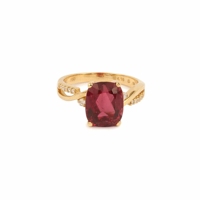 Bague 54 Bague Rubellite 4.16 Carats diamants or jaune 58 Facettes B360