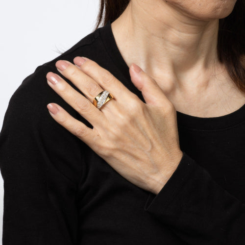 Bague 53 Bague vintage en or jaune avec diamants et large bande carrée, style années 80 58 Facettes G14022