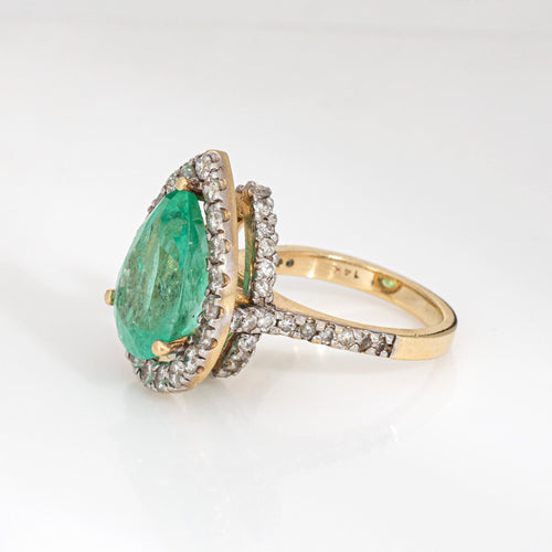 Bague 56 Bague vintage en or jaune 14 carats avec diamants et émeraude de 8,45 ct, taille poire 58 Facettes G13927