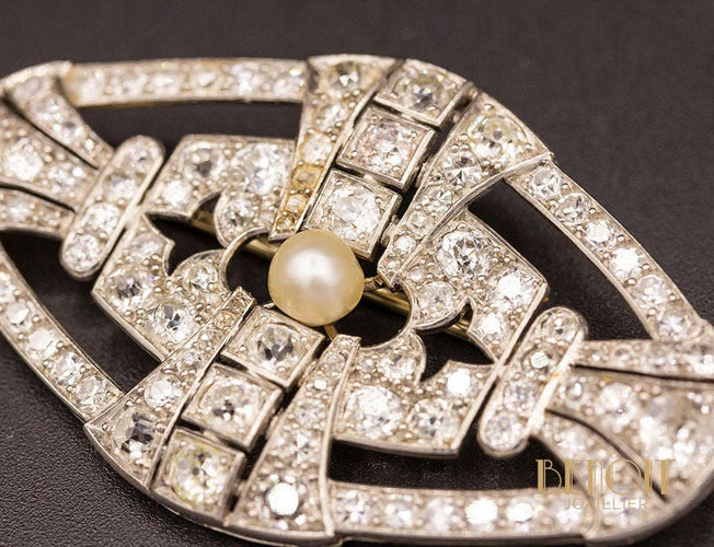 Broche Broche Art Déco Platine Diamants Perle Fine 58 Facettes A9387