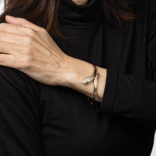 Bracelet Bracelet jonc serpent vintage diamant or jaune yeux émeraude 58 Facettes G13966