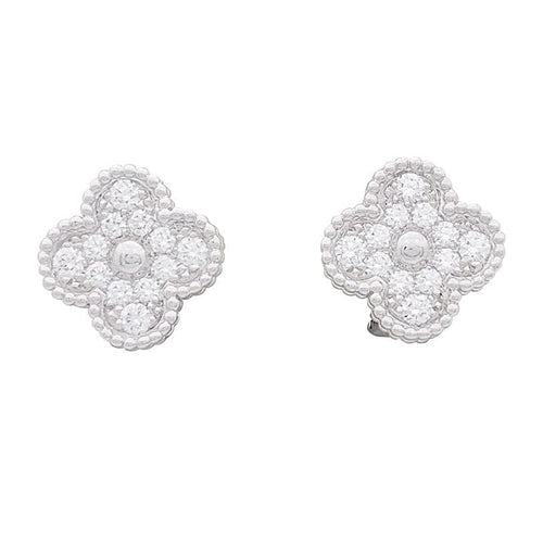 Boucles d'oreilles Boucles d'oreilles Van Cleef & Arpels "Vintage Alhambra" or blanc, diamants. 58 Facettes 33739