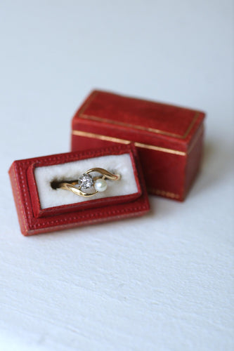 Bague 53.5 Bague Toi et Moi en Or Jaune Platine Perle et Diamant 58 Facettes