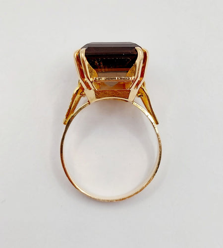 Bague 55.5 Bague cocktail vintage or rose quartz fumé, art déco 58 Facettes B01000