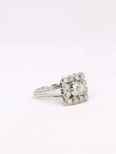 Bague 53 Bague or blanc diamant coussin taille ancienne 0,8 ct 58 Facettes J352