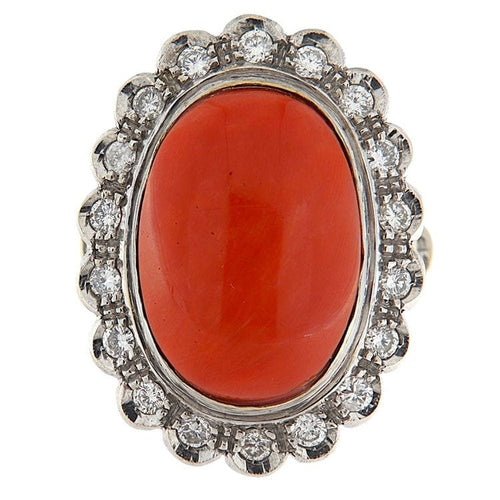 Bague 59 Bague en or blanc avec corail et diamants de 0,81 ct 58 Facettes G3809
