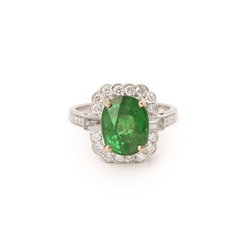 Bague 53.5 Bague Pompadour grenat Tsavorite 4.54 carats, diamants 58 Facettes B376