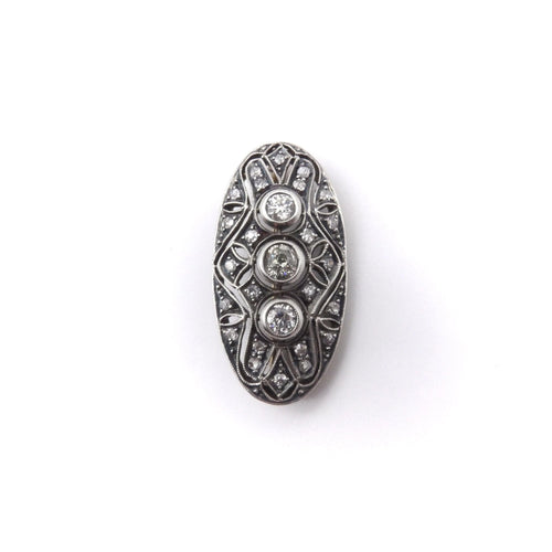 Broche broche ou pendentif ovale en argent et diamant avec dos en or 58 Facettes