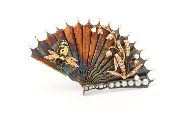 Broche Broche Art Nouveau en or jaune sertie de perles 58 Facettes 22177