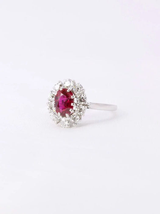 Bague 55 Bague marguerite or blanc rubis ovale diamants 58 Facettes 1023.1