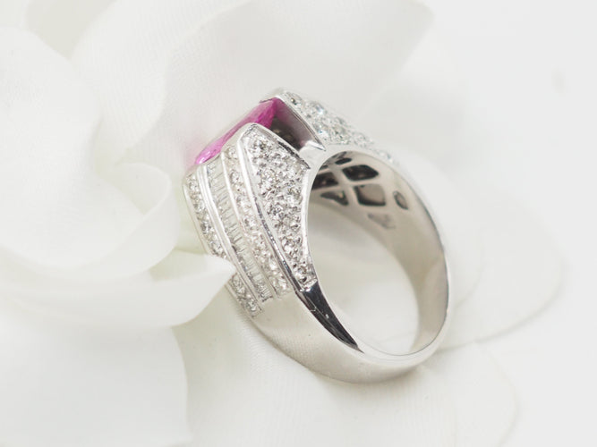 Bague 53 Bague jonc en or blanc, saphir rose et diamants 58 Facettes 33291