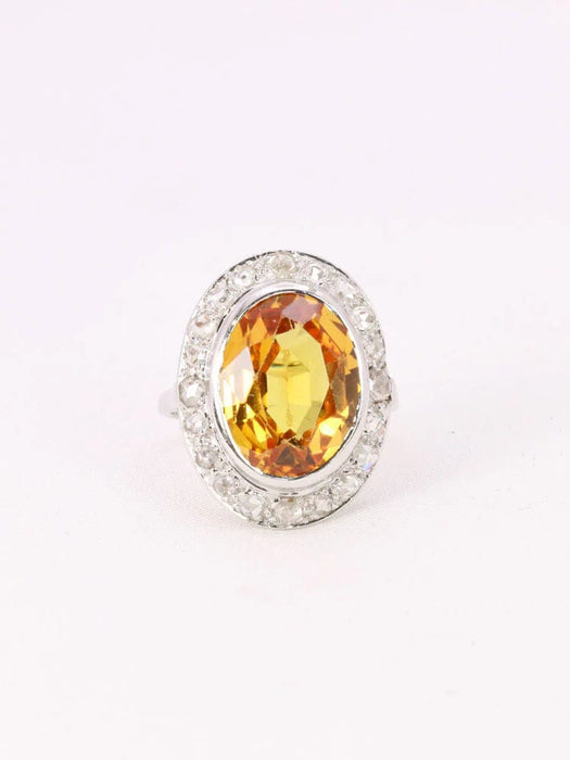 Bague 51 Bague cocktail or blanc citrine 5 carats diamants 58 Facettes J416