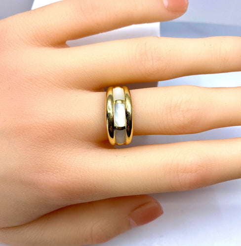 Bague 56 Bague jonc en or jaune 18 carats et nacre blanche 58 Facettes AB669